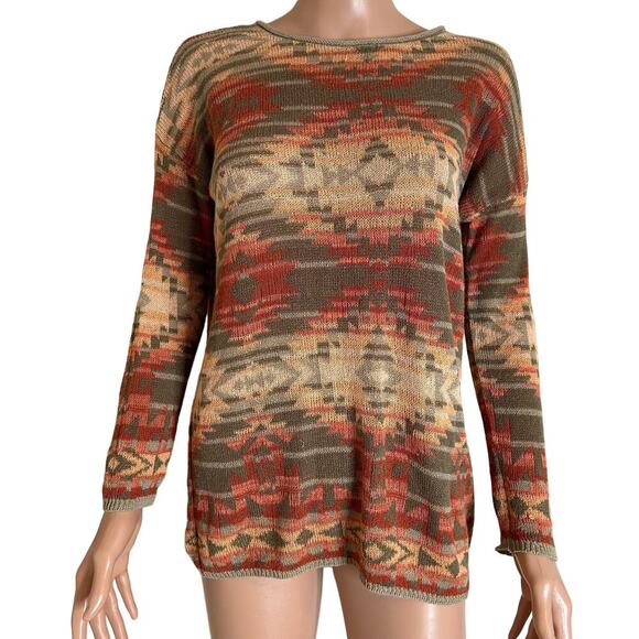 Denim & Supply Ralph Lauren Shirt Brown Small Southwest Tribal Aztec loose knit - Picture 2 of 7